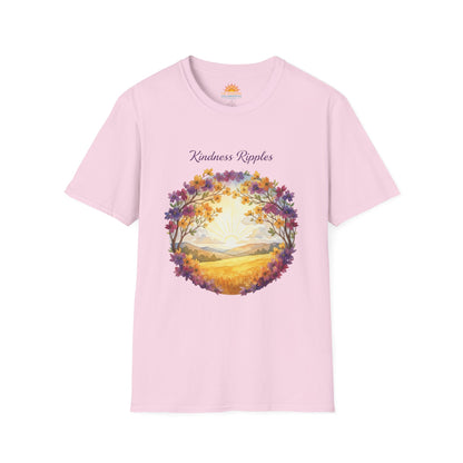 Unisex Softstyle Kindness Ripples Dogwoods and Sunshine T-Shirt, Cookeville, TN, Purple and Gold, Waterfall Capital of the World