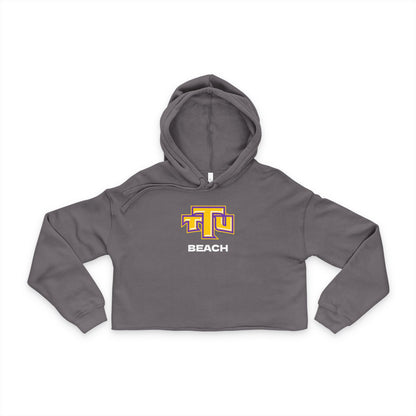 Beach Logo Cropped Hoodie — Women's Black Campus Pullover