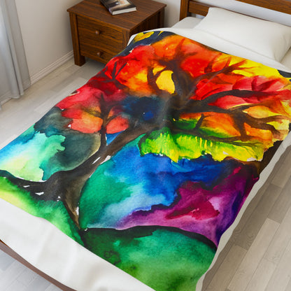 The "Tree of Hope" Velveteen Plush Blanket - Cozy Throw for Fall, Home Decor, Warm Gift, Snuggle Time, Autumn Festival