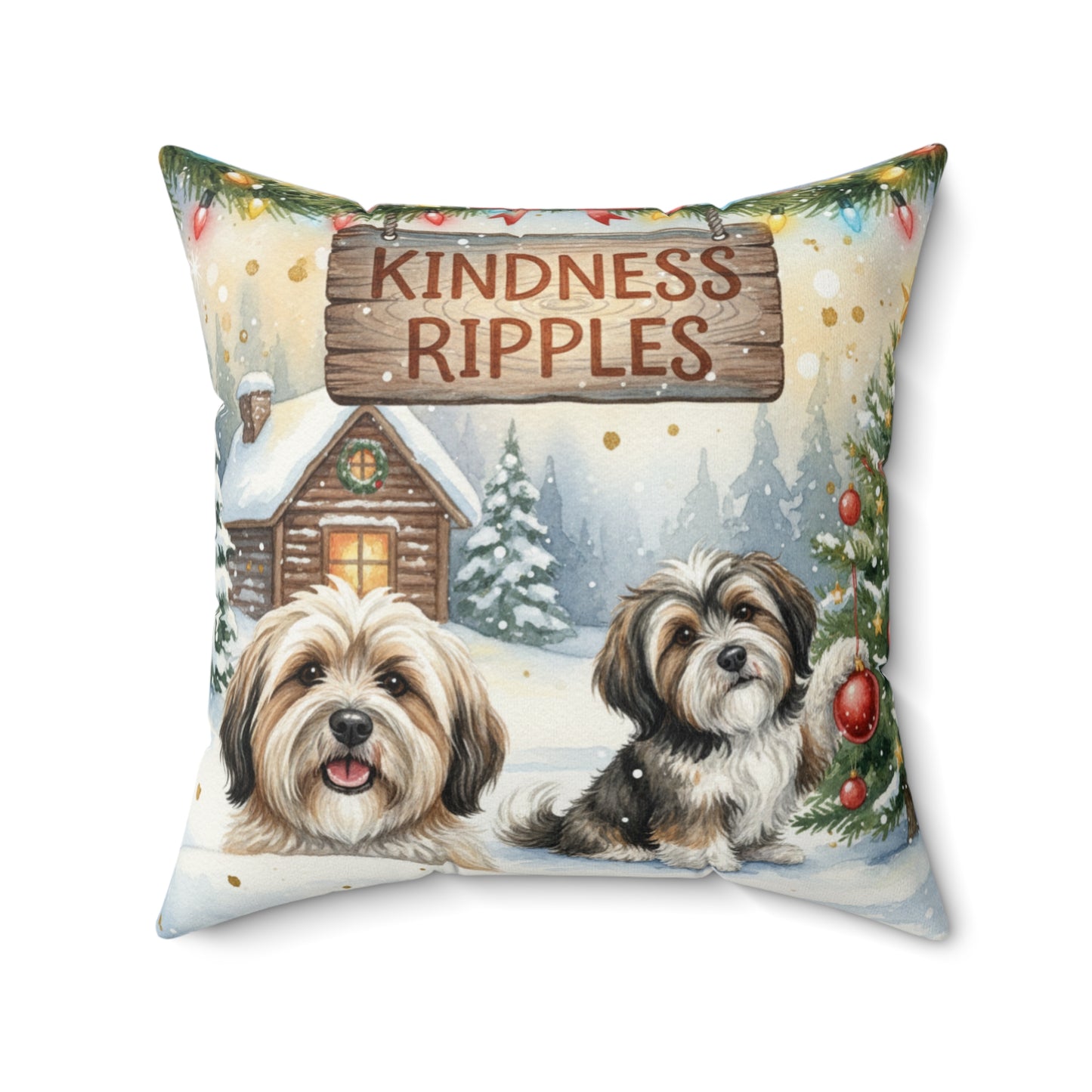 Tibetan Terriers Christmas Pillow – Holiday Tree & Gifts Decorative Throw Pillow