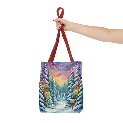 Enchanting Watercolor Winter Wonderland Tote Bag - Festive Holiday Gift & Everyday Carryall | 3 Sizes, Custom Handles