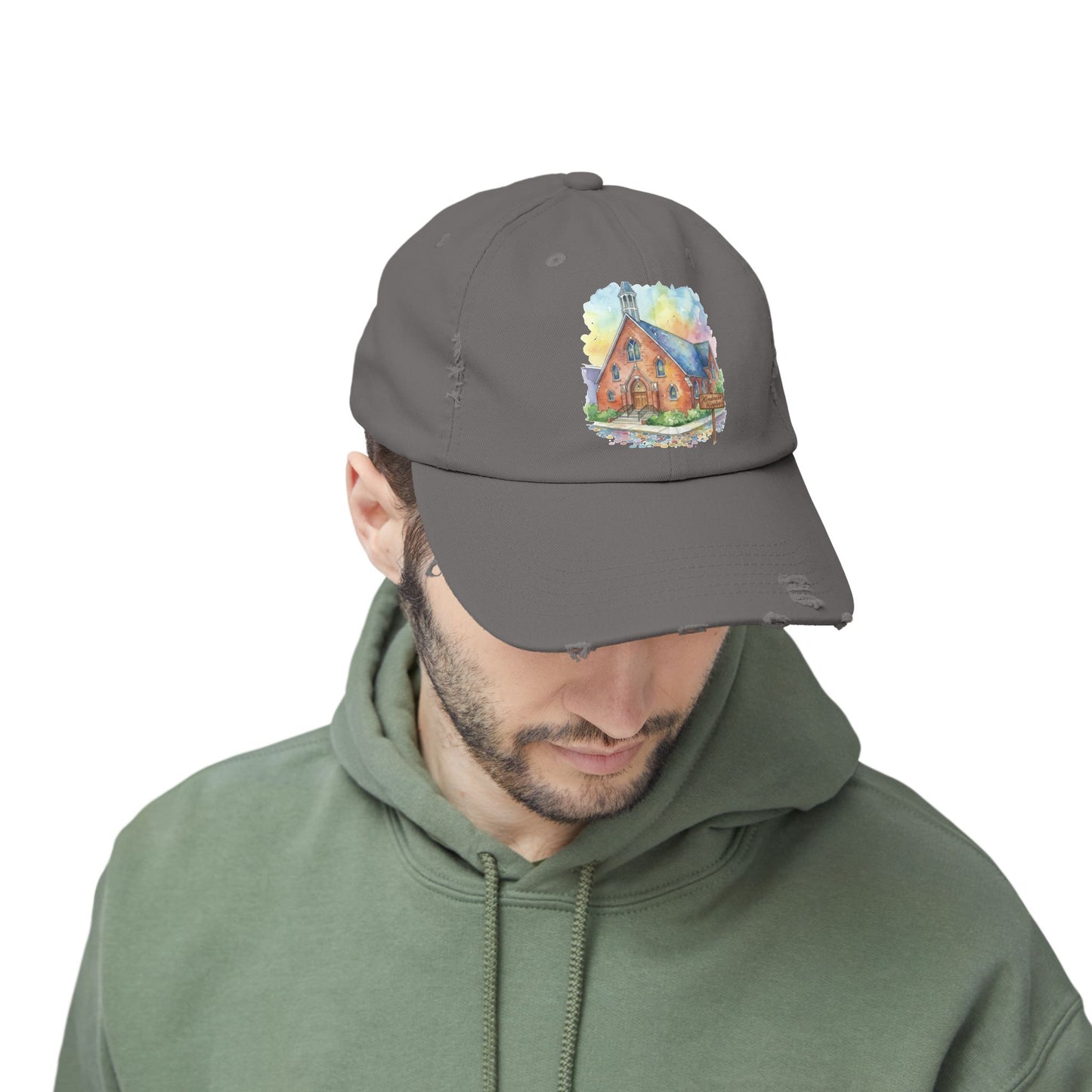 Distressed Cap with Watercolor Church Illustration -- Pays Homage to the Amazing St. William Community