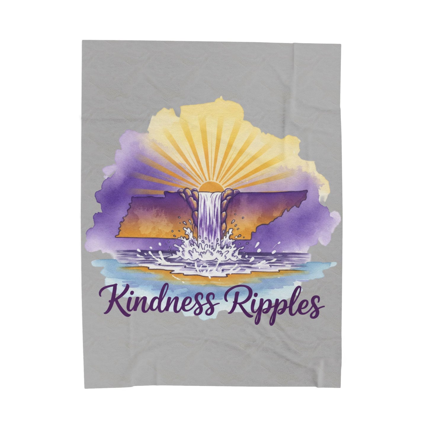 Gray Kindness Ripples Velveteen Plush Blanket - Cozy Throw for Relaxation and Comfort, Cookeville, TN, Waterfall Capital of the World