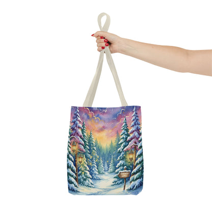 Enchanting Watercolor Winter Wonderland Tote Bag - Festive Holiday Gift & Everyday Carryall | 3 Sizes, Custom Handles