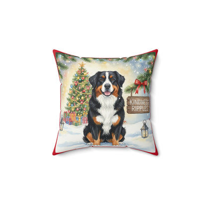 Bernese Mountain Dog Christmas Pillow – Holiday Tree & Gifts Decorative Throw Pillow