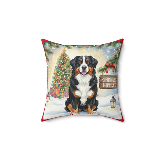 Bernese Mountain Dog Christmas Pillow – Holiday Tree & Gifts Decorative Throw Pillow