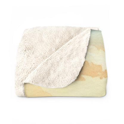 Golden Hour Solace: Watercolor Lakeside Adventure with Bunny Sherpa Blanket