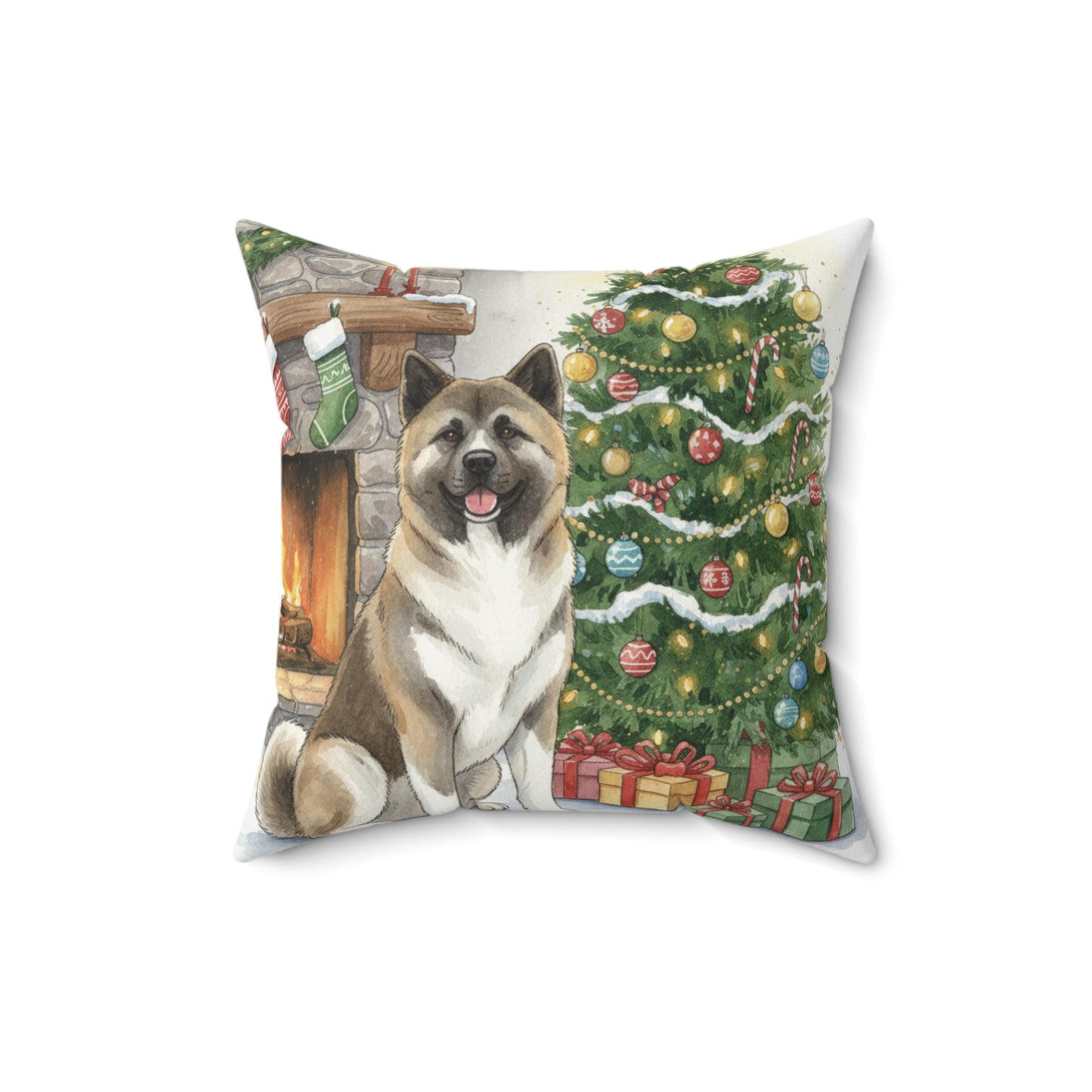 Who's that Akita?! Christmas Pillow – Holiday Tree & Gifts Decorative Throw Pillow