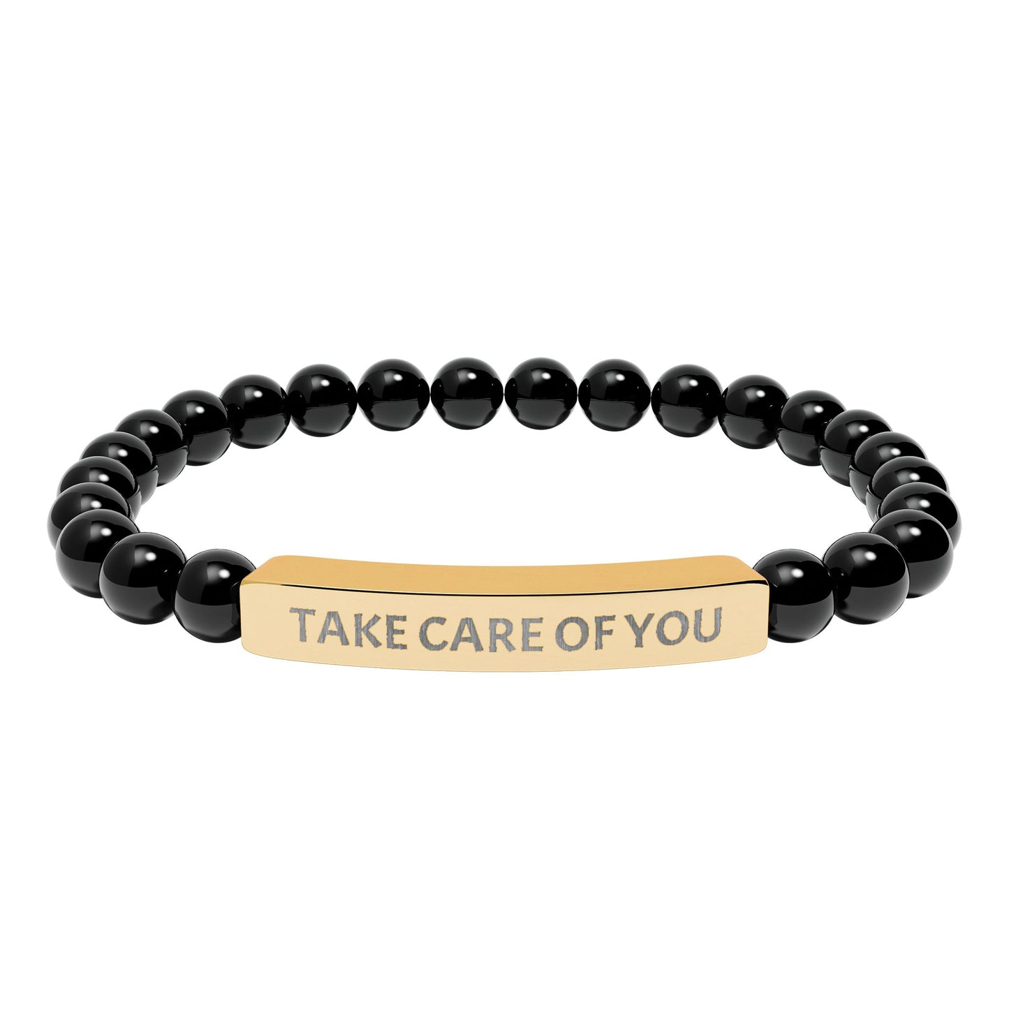Take Care of You Natural Stone Stretch Bar Bracelet — Engraved Self-Care Jewelry