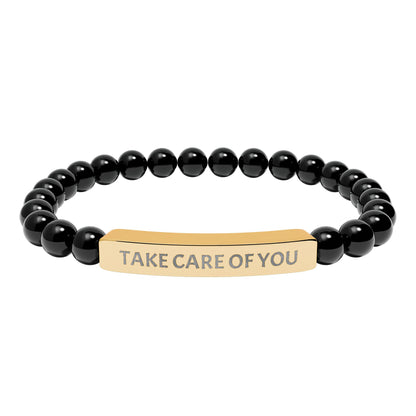 Take Care of You Natural Stone Stretch Bar Bracelet — Engraved Self-Care Jewelry