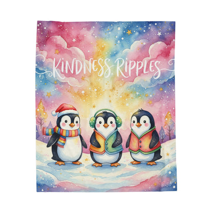 Cozy Penguin Velveteen Plush Blanket - 'Kindness Ripples'