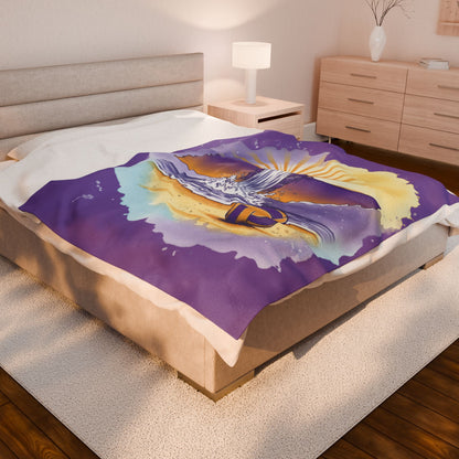 Tennessee Sunset Beach Volleyball Velveteen Plush Blanket, Cookeville, TN, Waterfall Capital of the World, Beach Volleyball