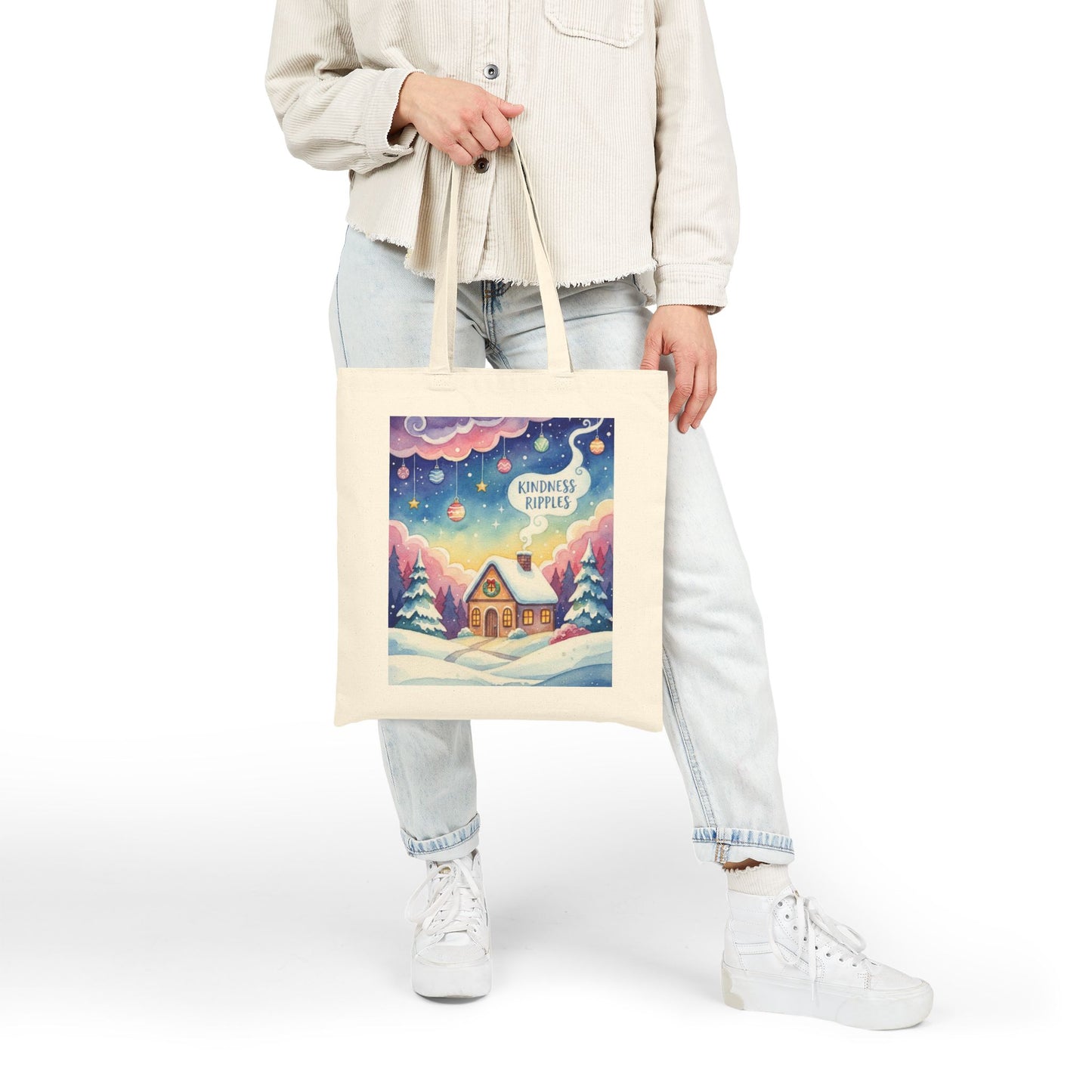 Kindness Ripples Cotton Canvas Tote Bag Gingerbread House