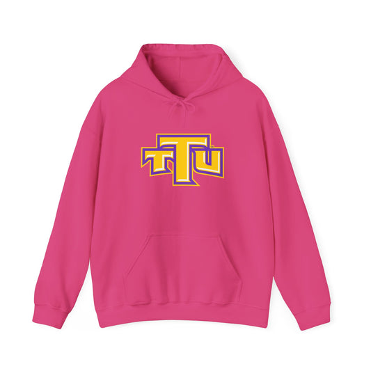 Pink School Logo Hoodie — Retro TTU Initials Pullover