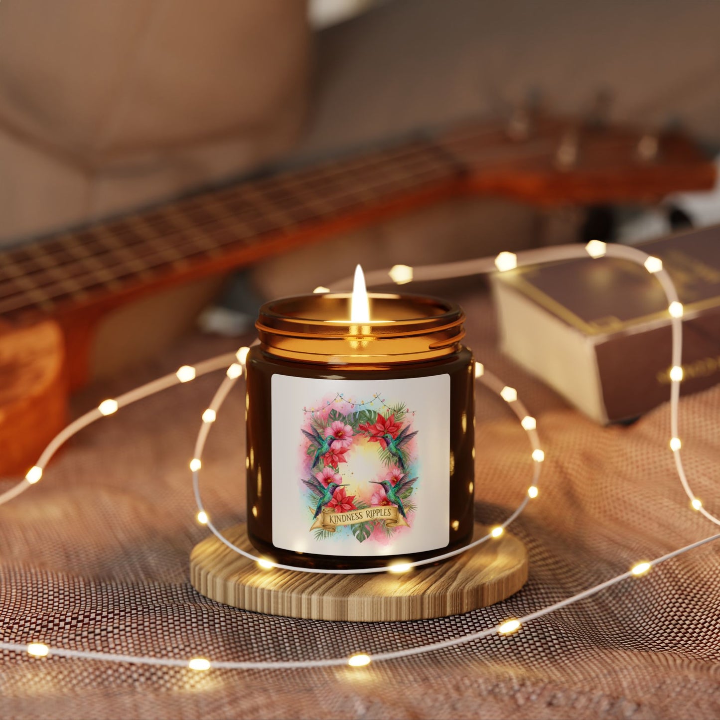 Scented Soy Candle - Amber Jar - Holiday Hummingbirds