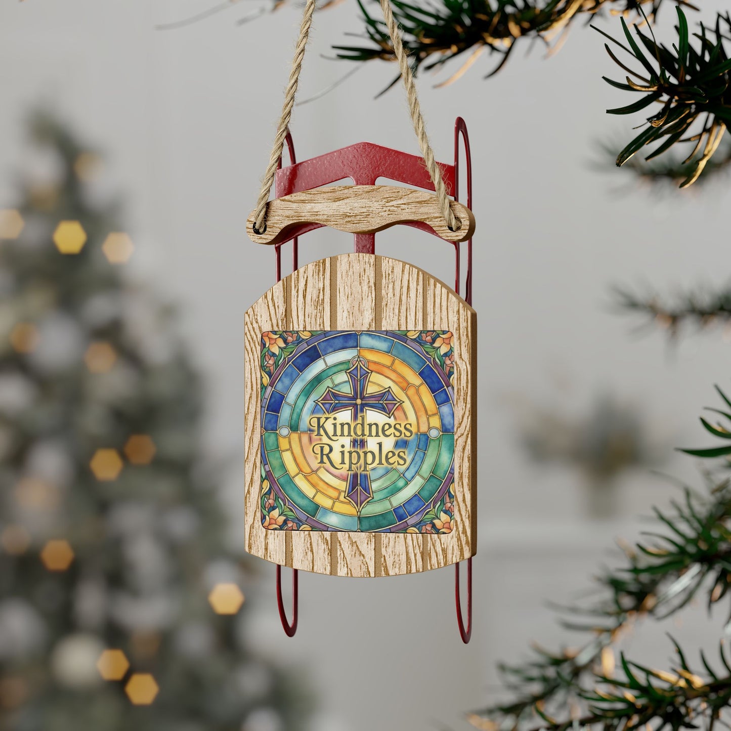 Sled Ornament with Stained Glass Faith Design - Kindness Ripples - Christmas Kindness