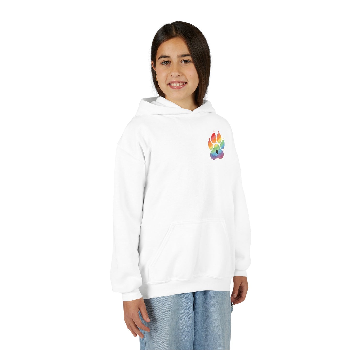 Youth Hoodie — Rainbow Paw & German Shepherd Graphic - Kindness Ripples