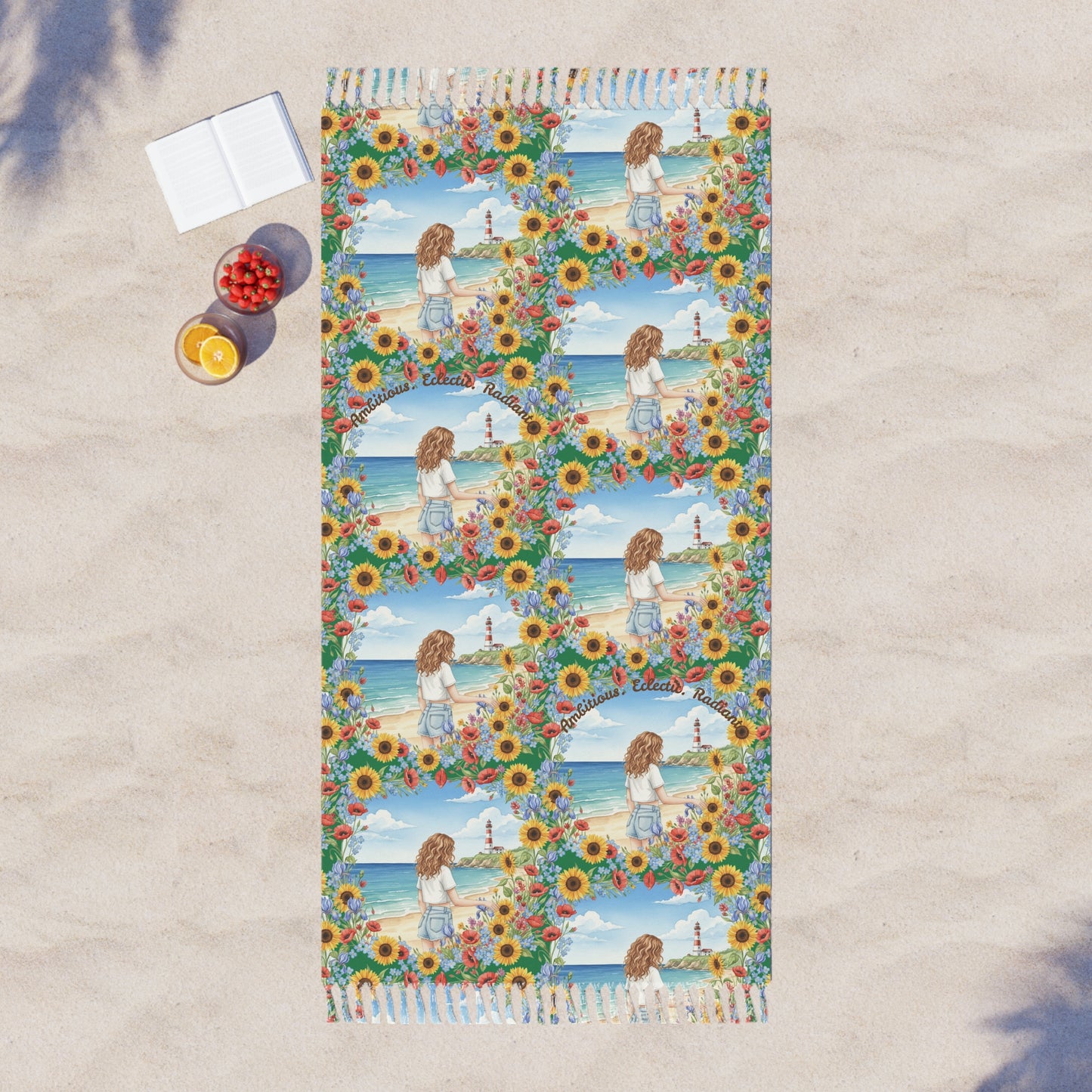 The Audrey - Boho Beach Towel - Floral Sunflower Design for Outdoor Fun