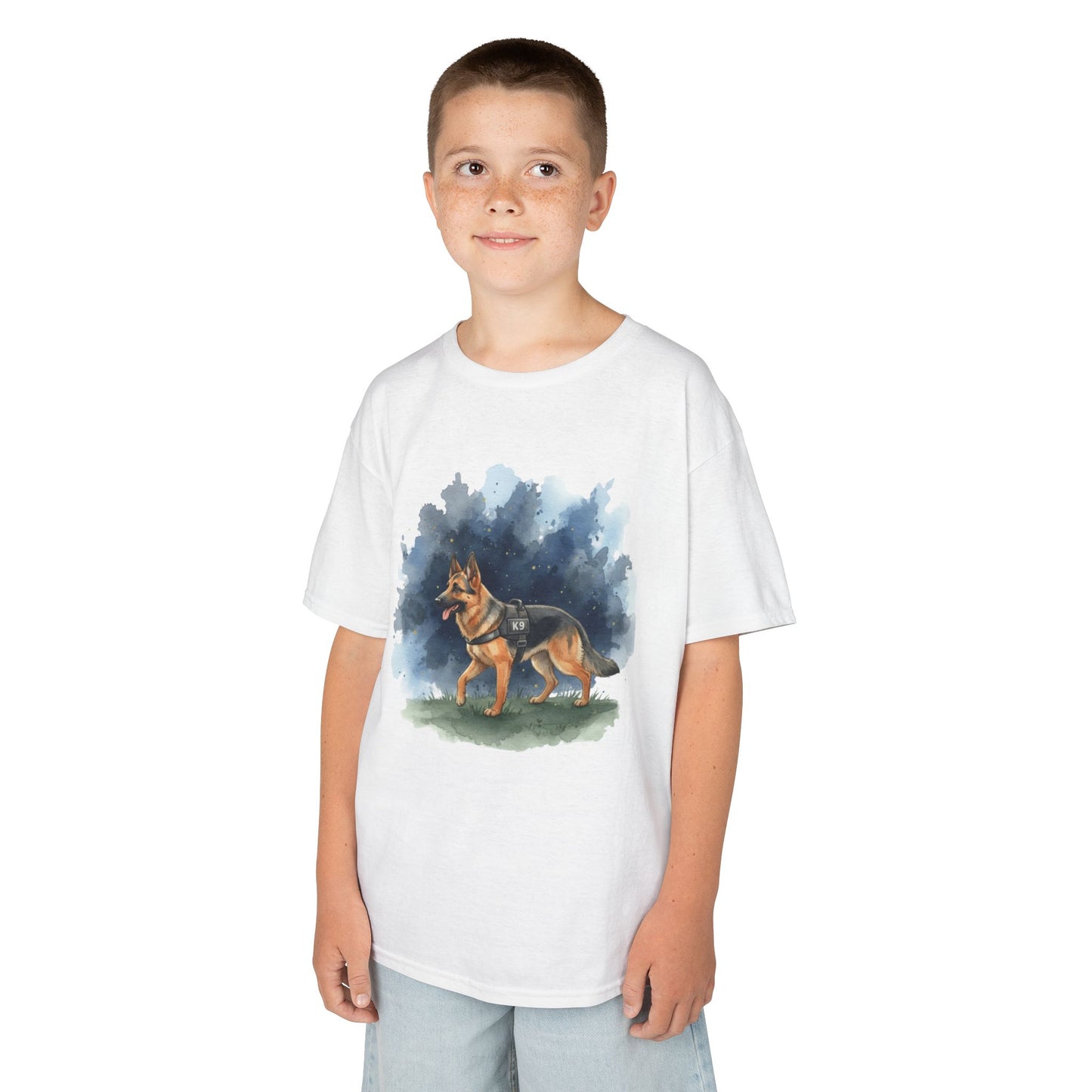 Kids German Shepherd Watercolor T‑Shirt — Cute Dog Tee for Children
