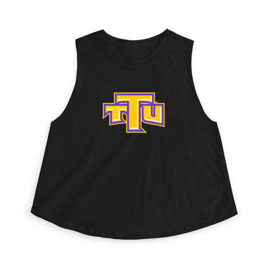 Women's Crop Top - TTU Yellow & Purple Logo Athletic Tank (Front & Back Mascot)