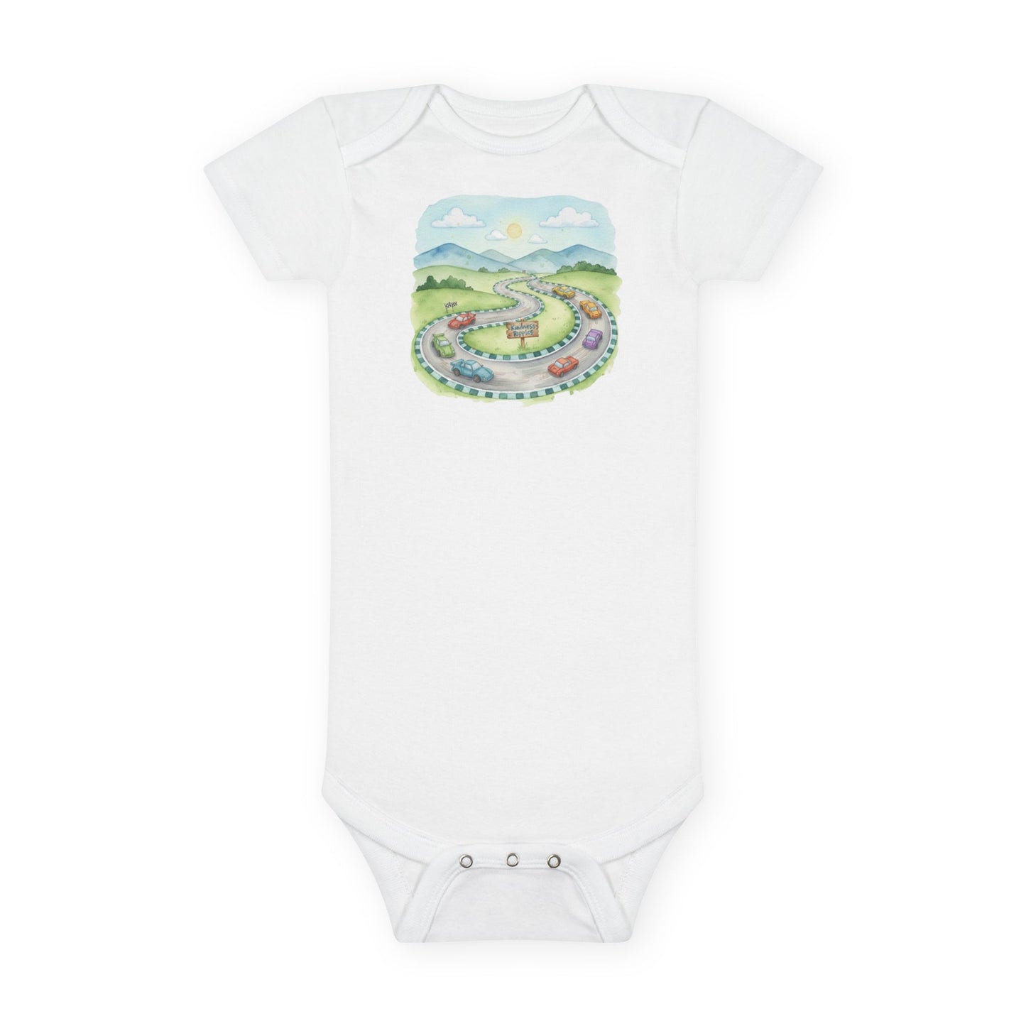 Organic Baby Bodysuit - Colorful Nature Adventure Race Car Road Trip Design