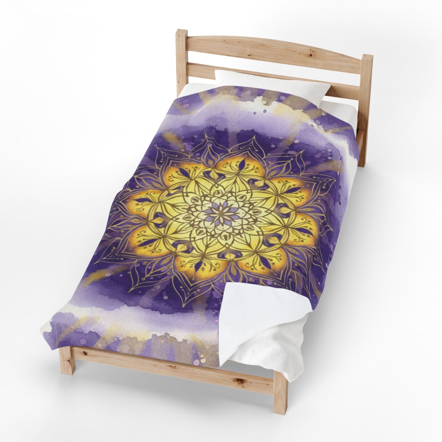 Mandala Velveteen Plush Blanket - Cozy Decorative Throw for Relaxation and Gifts, Purple and Gold, Peaceful, Kindness, Calm