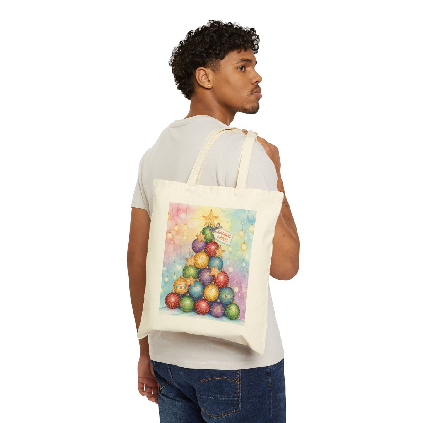 Christmas Ornament Tote Bag - Festive Cotton Canvas Carrier