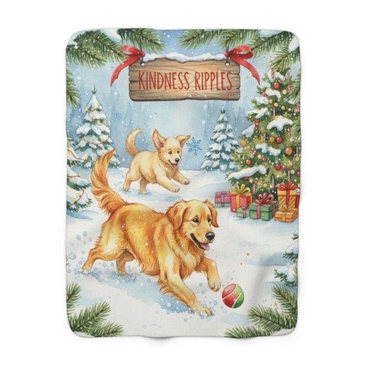 Our friendly Golden Retrievers Sherpa Blanket — 'Kindness Ripples' Holiday Throw