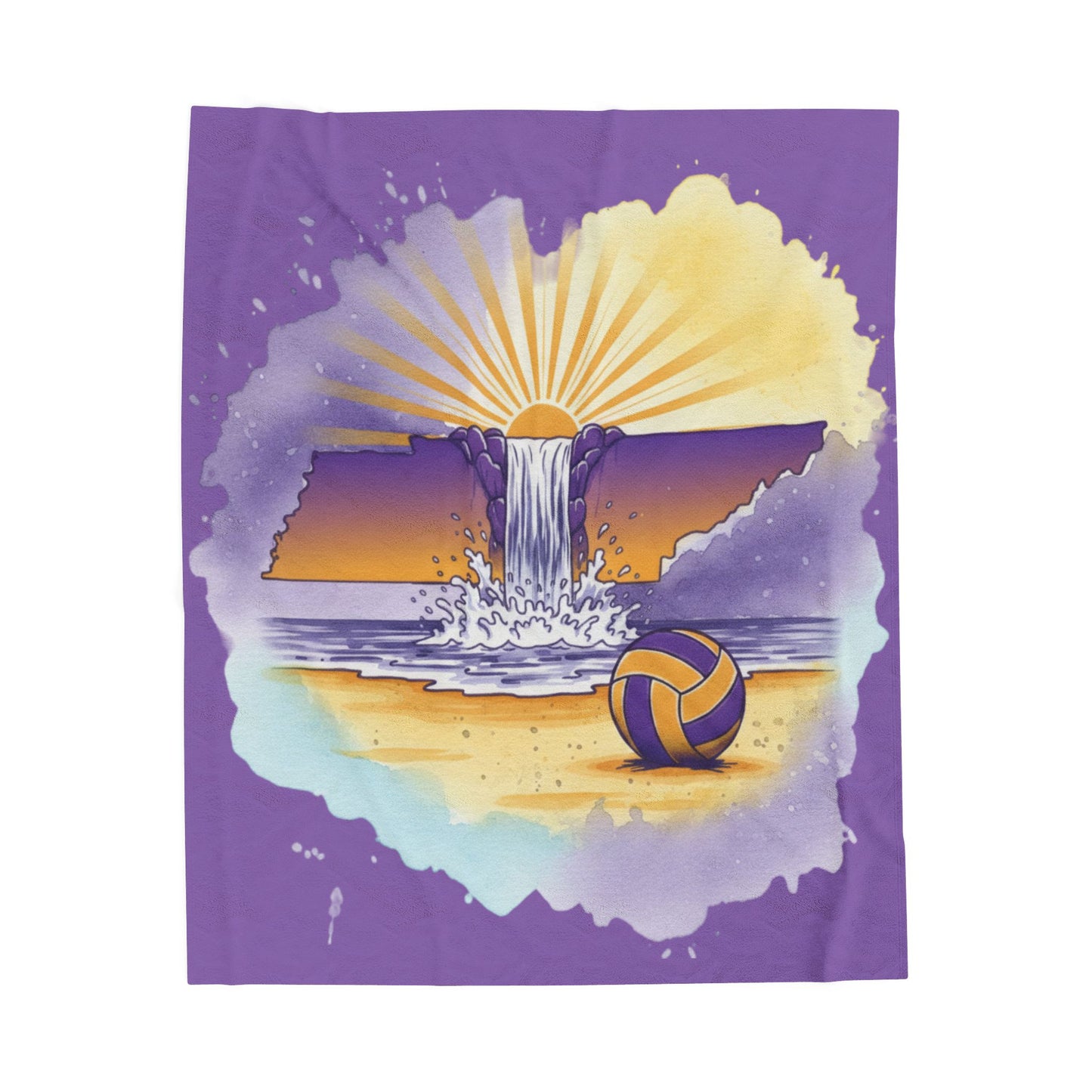 Tennessee Sunset Beach Volleyball Velveteen Plush Blanket, Cookeville, TN, Waterfall Capital of the World, Beach Volleyball