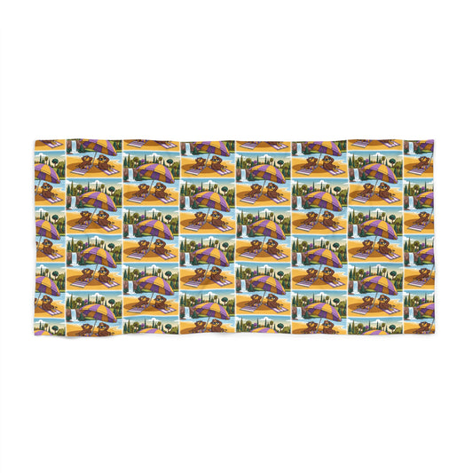 Beach Towel — Retro Surfboard & Palm Pattern Summer Towel