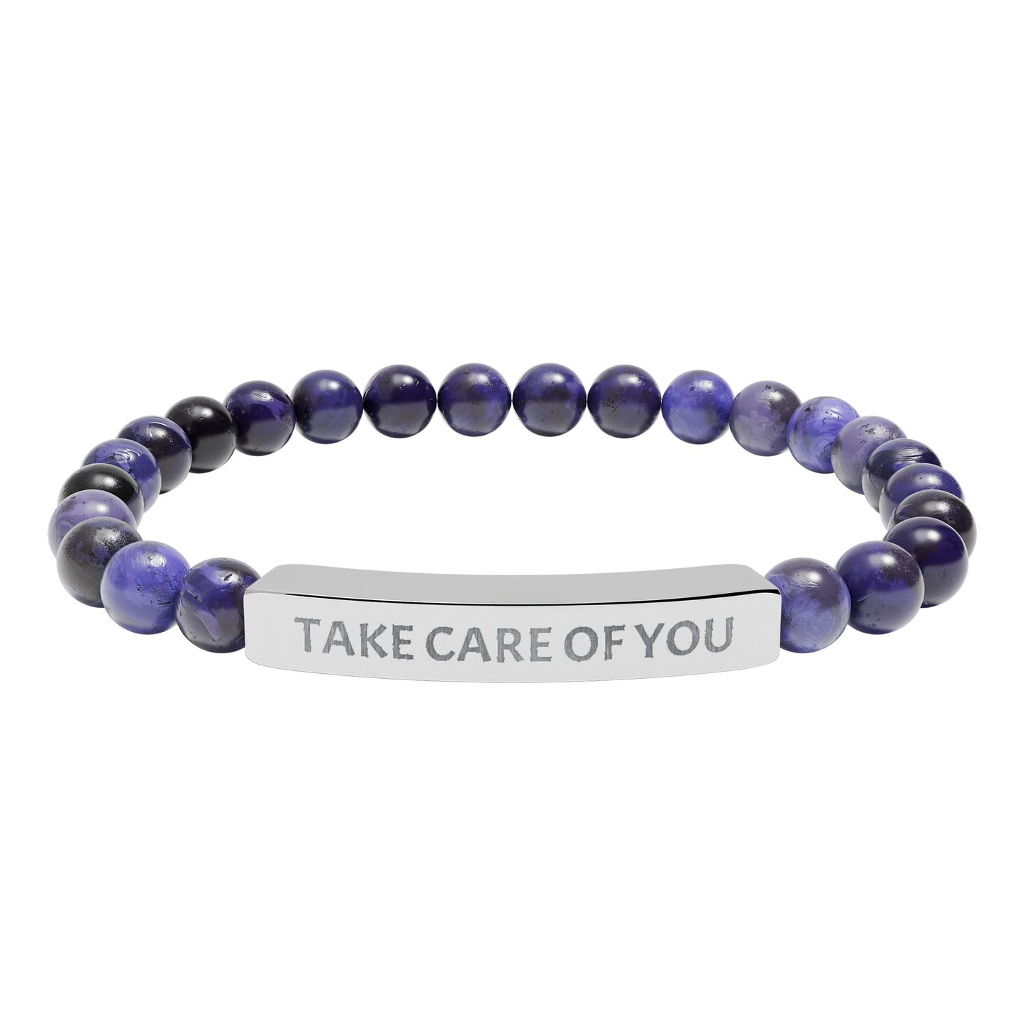 Take Care of You Natural Stone Stretch Bar Bracelet — Engraved Self-Care Jewelry