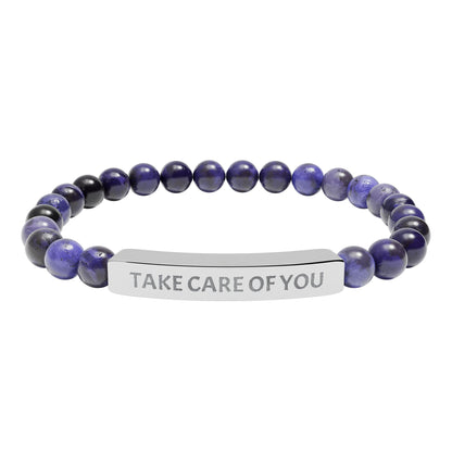 Take Care of You Natural Stone Stretch Bar Bracelet — Engraved Self-Care Jewelry