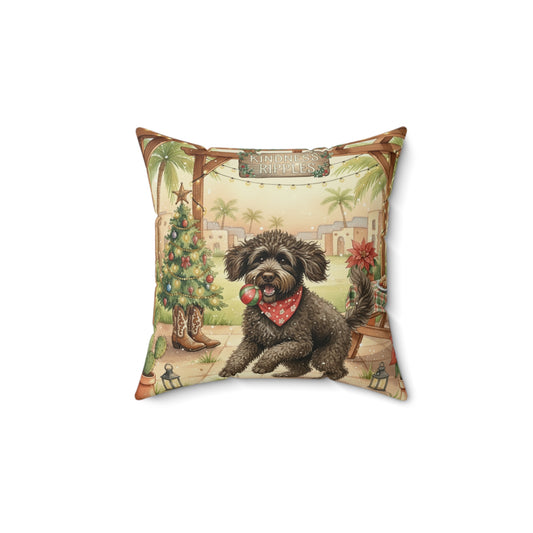 Square Pillow - Curly Haired Doodle Holiday Picnic Fun Design