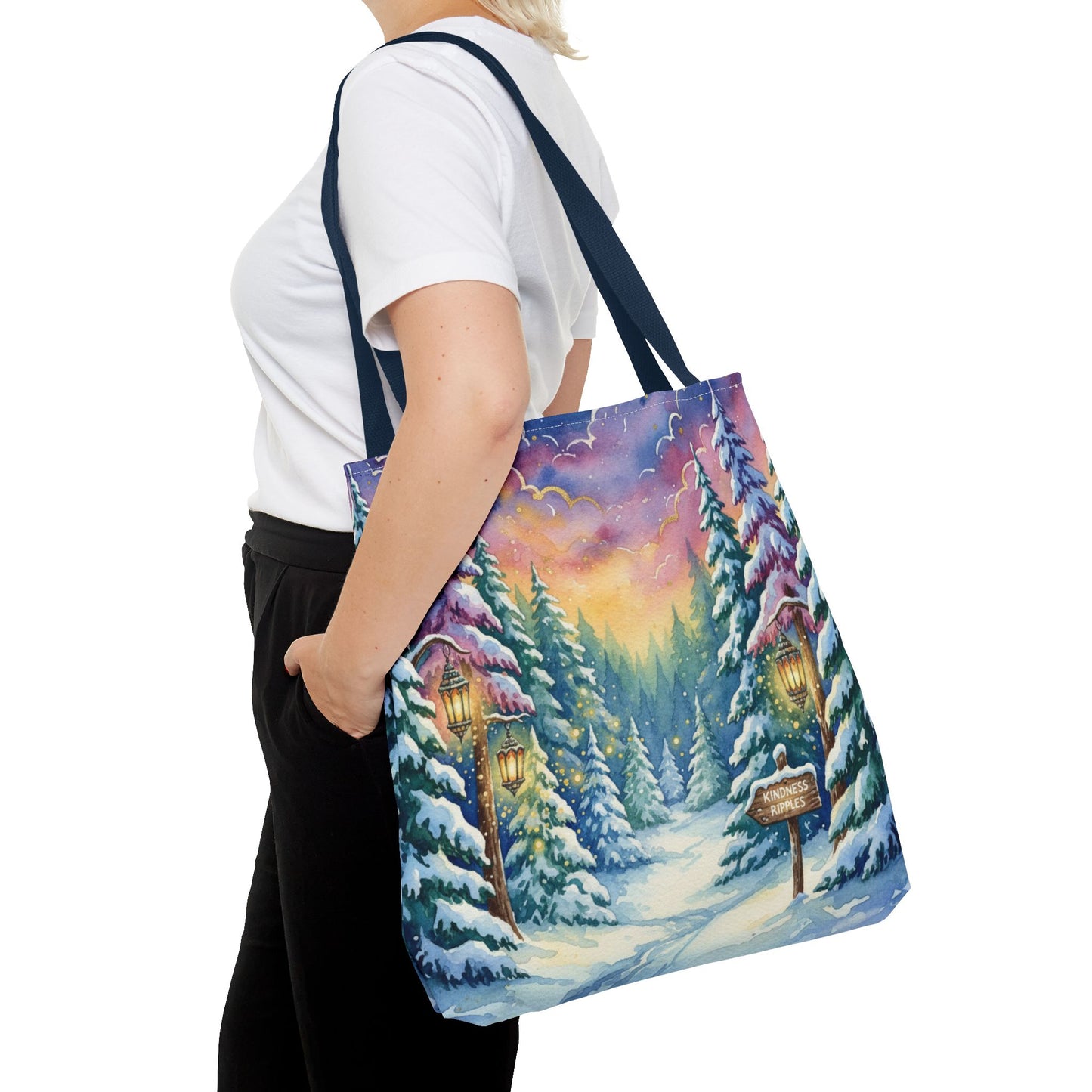 Enchanting Watercolor Winter Wonderland Tote Bag - Festive Holiday Gift & Everyday Carryall | 3 Sizes, Custom Handles