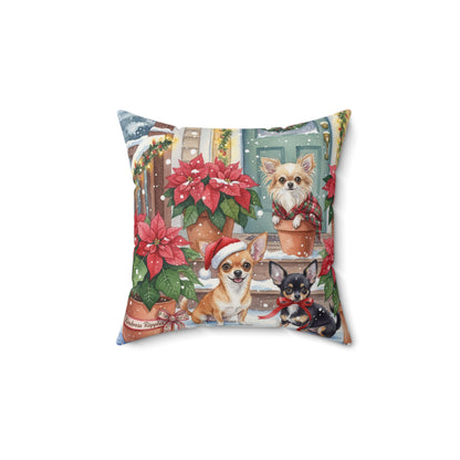 Pillow Holiday Chihuahuas Spun Polyester