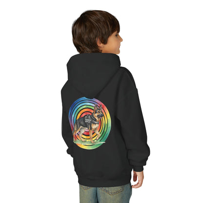 Youth Hoodie — Rainbow Paw & German Shepherd Graphic - Kindness Ripples