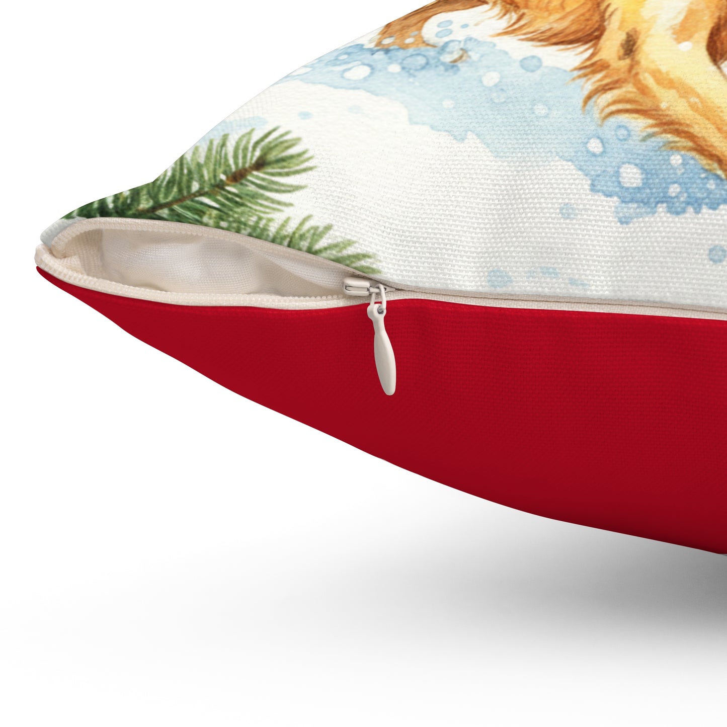 Friendly Golden Retrievers Dog Christmas Pillow – Holiday Tree & Gifts Decorative Throw Pillow