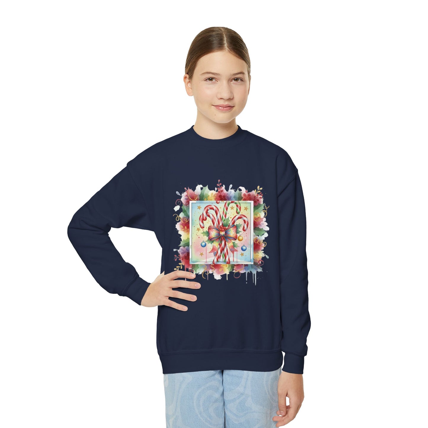 Candy Cane Youth Crewneck Sweatshirt - Festive Holiday Apparel