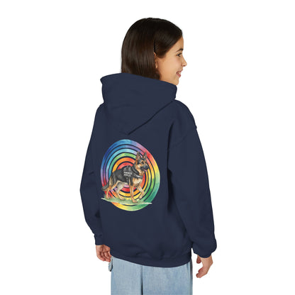 Youth Hoodie — Rainbow Paw & German Shepherd Graphic - Kindness Ripples