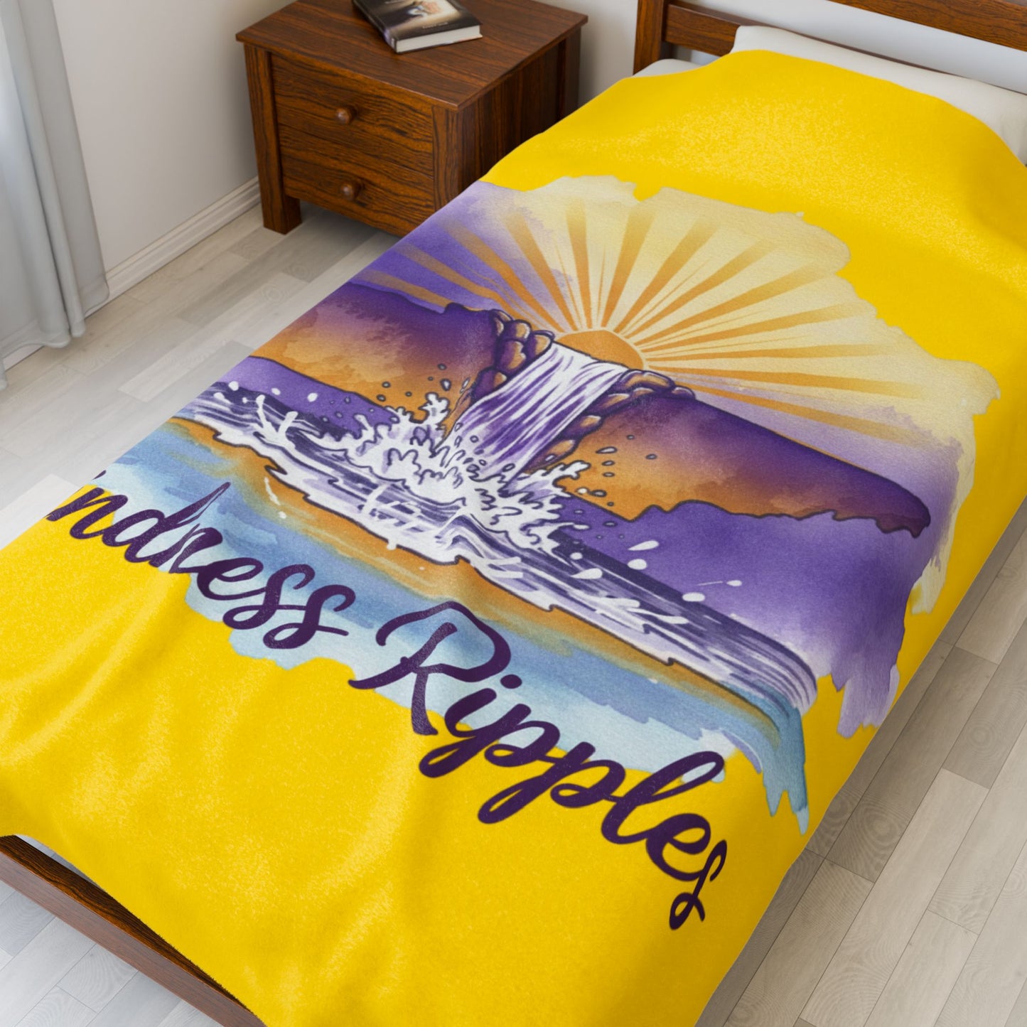 Gold Kindness Ripples Velveteen Plush Blanket - Cozy Throw for Relaxation and Comfort, Cookeville, TN, Waterfall Capital of the World