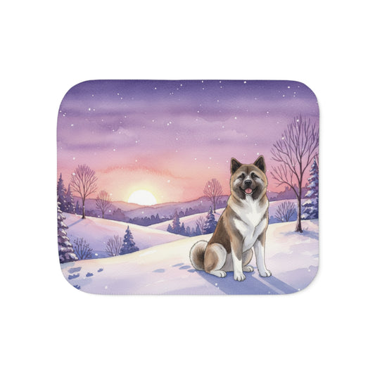 Akita Winter Sunset Sherpa Blanket — Cozy Reversible Throw for Dog Lovers