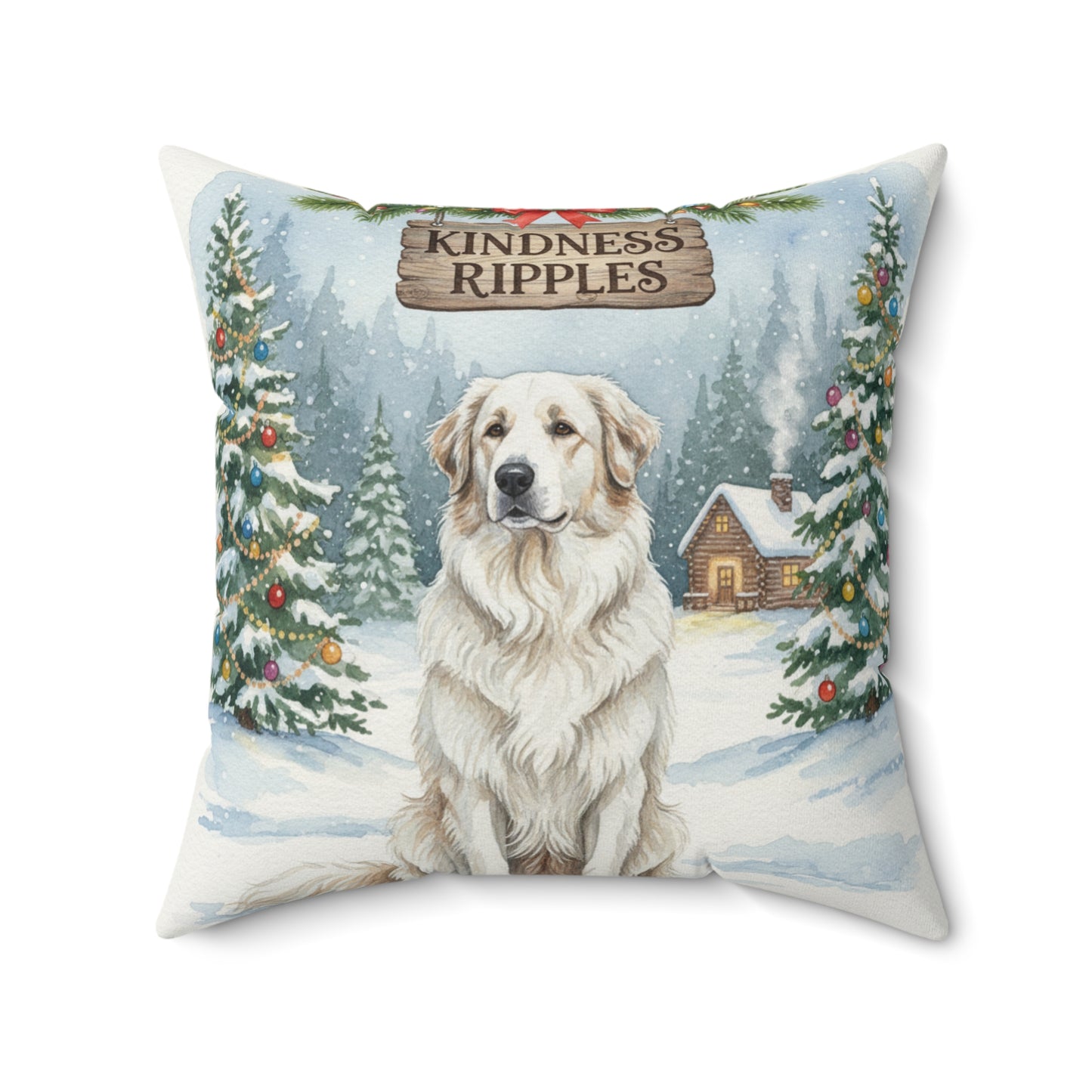 Sweet Great Pyrenees Dog Christmas Pillow – Holiday Tree & Gifts Decorative Throw Pillow