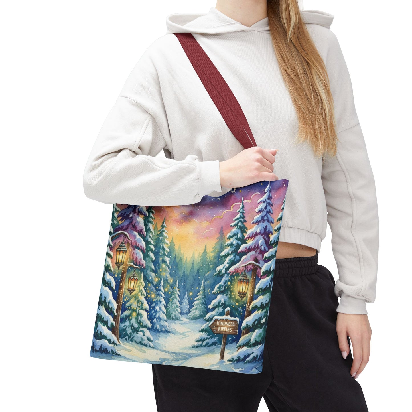 Enchanting Watercolor Winter Wonderland Tote Bag - Festive Holiday Gift & Everyday Carryall | 3 Sizes, Custom Handles