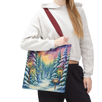 Enchanting Watercolor Winter Wonderland Tote Bag - Festive Holiday Gift & Everyday Carryall | 3 Sizes, Custom Handles