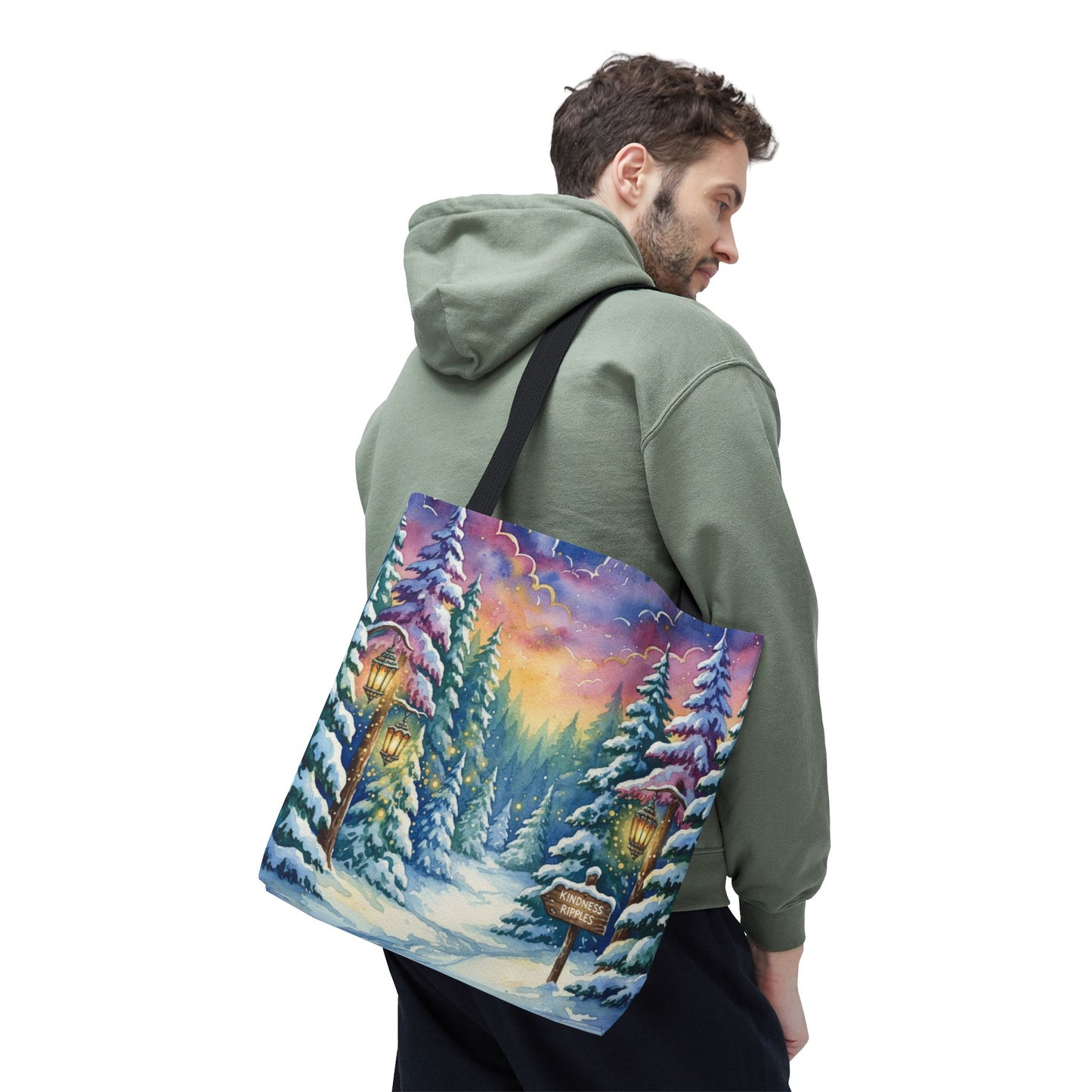 Enchanting Watercolor Winter Wonderland Tote Bag - Festive Holiday Gift & Everyday Carryall | 3 Sizes, Custom Handles