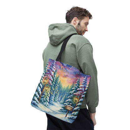 Enchanting Watercolor Winter Wonderland Tote Bag - Festive Holiday Gift & Everyday Carryall | 3 Sizes, Custom Handles