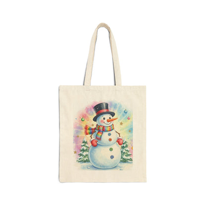 Snowman Holiday Canvas Tote Bag - Perfect for Christmas Shopping and Gifting