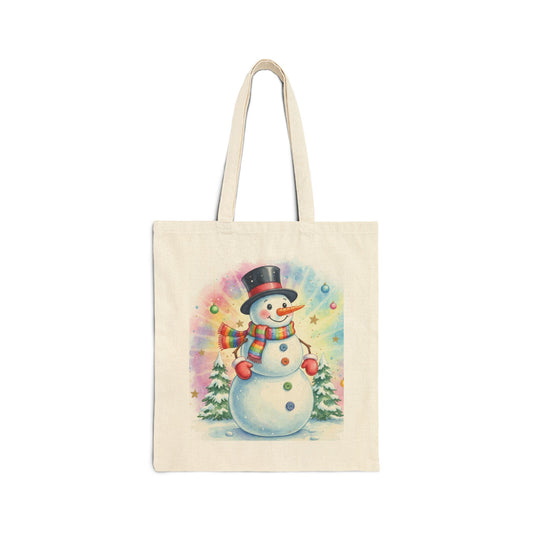 Snowman Holiday Canvas Tote Bag - Perfect for Christmas Shopping and Gifting