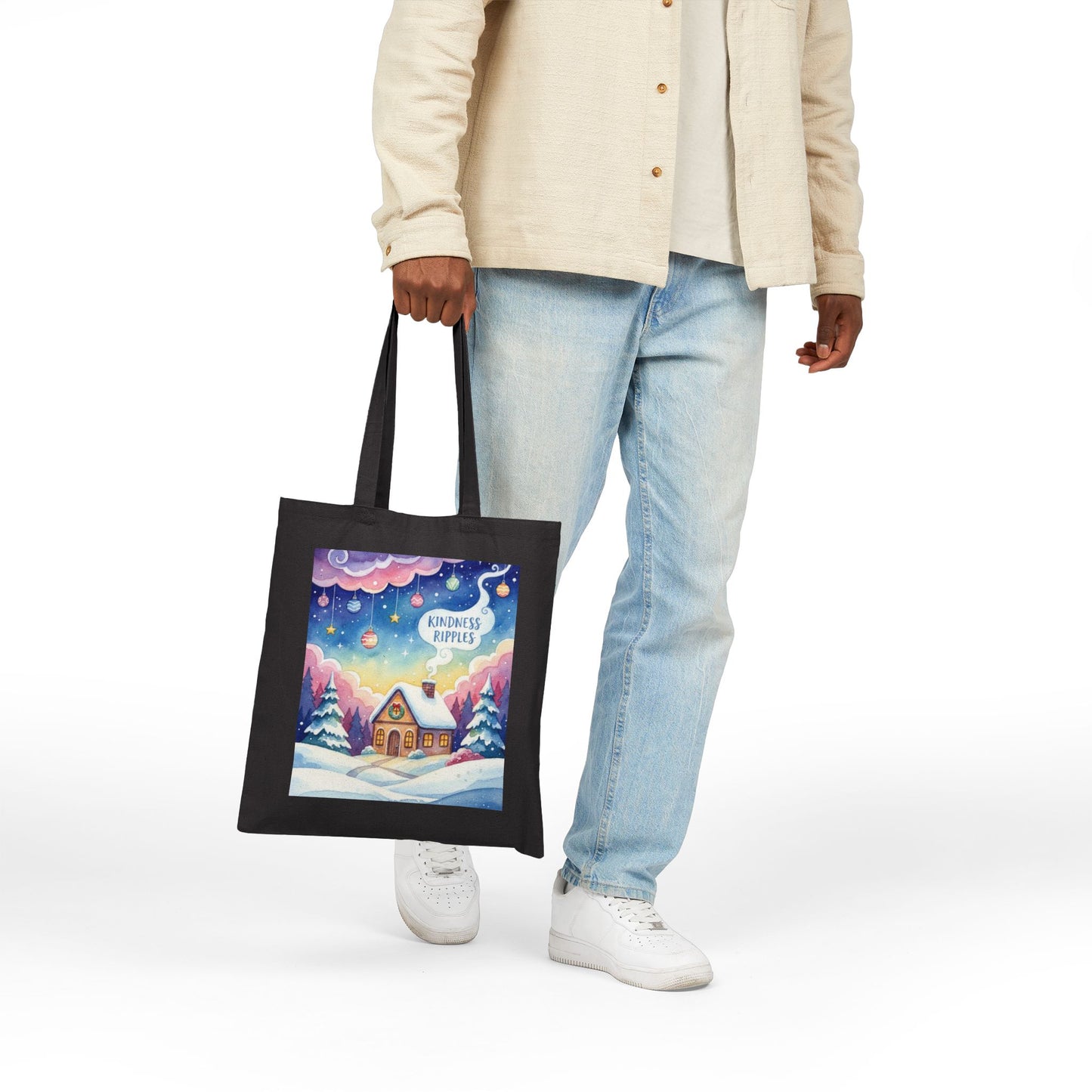 Kindness Ripples Cotton Canvas Tote Bag Gingerbread House