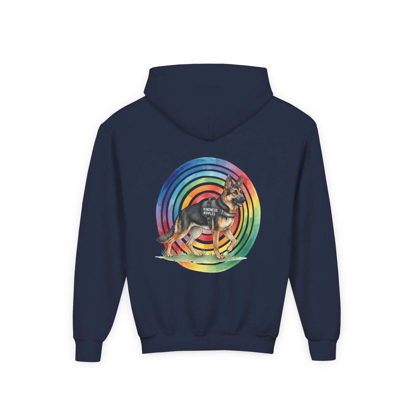 Youth Hoodie — Rainbow Paw & German Shepherd Graphic - Kindness Ripples